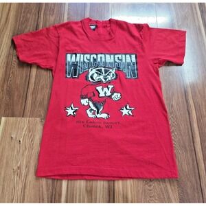 Vintage Wisconsin Badgers Screen Stars T Shirt Medium 50/50 Single‎ Stitch Zip